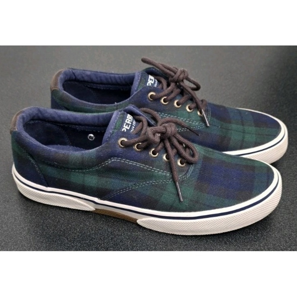 Sperry Top-sider Halyard CVO Plaid Men 8 Memory Foam Navy Sneakers Shoe Nautical